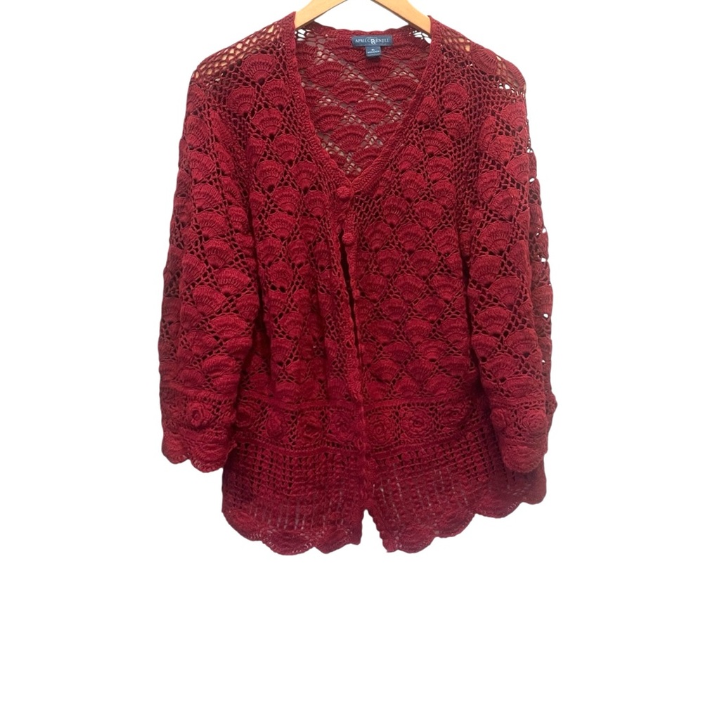 Women's Red Crochet Sweater April Cornell